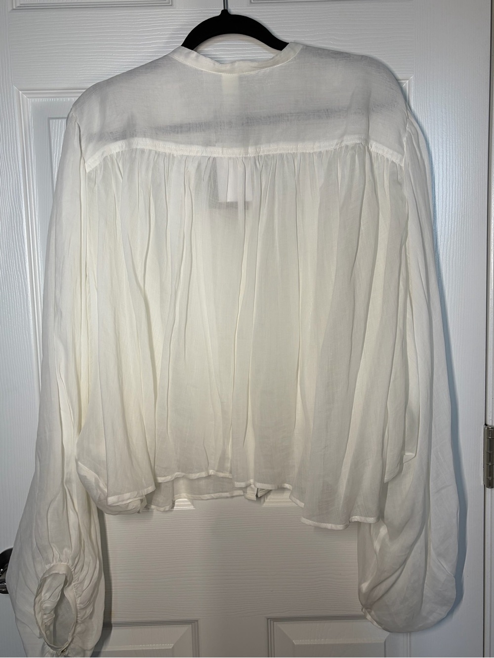 H&M White Sheer Button-Front Blouse With Voluminous Sleeves, NWT - Picture 5 of 8